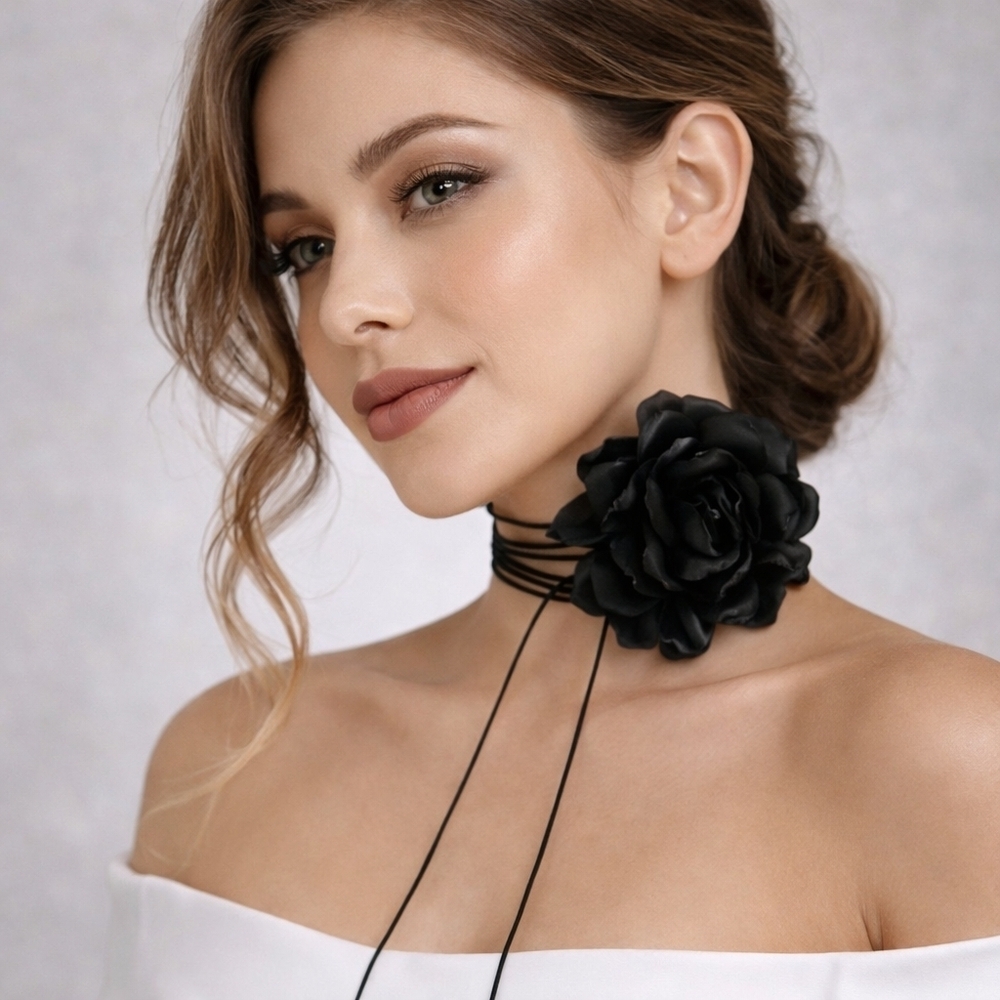 Big Flower Choker Tie Necklace